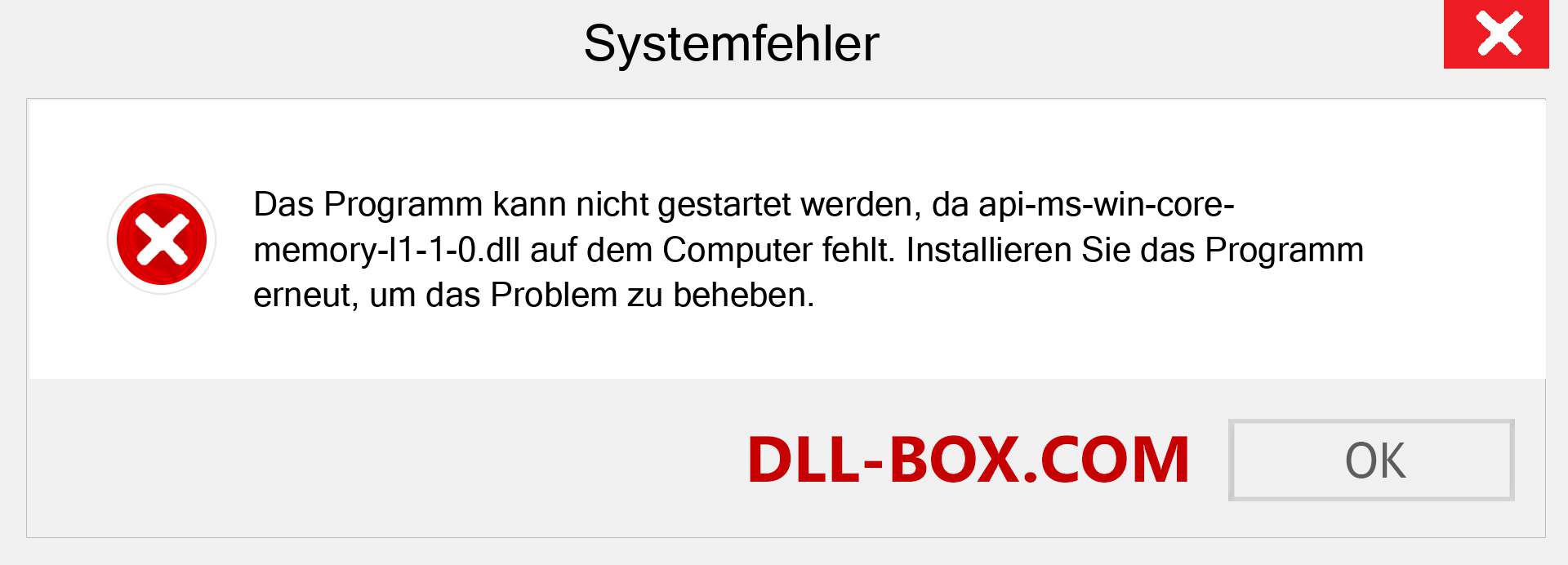 api-ms-win-core-memory-l1-1-0.dll-Datei fehlt?. Download für Windows 7, 8, 10 - Fix api-ms-win-core-memory-l1-1-0 dll Missing Error unter Windows, Fotos, Bildern